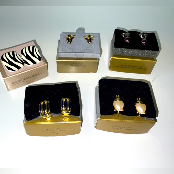 Avon Jewelry - NOS Lot 5 pairs Vintage Avon Clip On Earrings Bunny Penguin Zebra Stripe